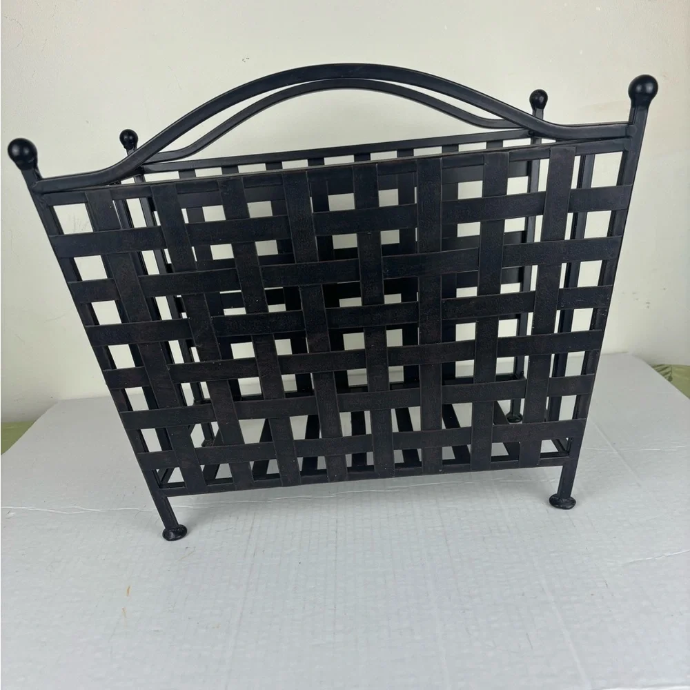 Vintage black woven metal magazine/storage rack